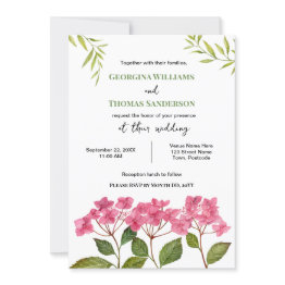 Small Wedding Watercolor Pink Hydrangea Lacecaps Invitation Front View