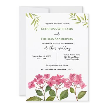 wedding watercolor pink hydrangea lacecaps invitation