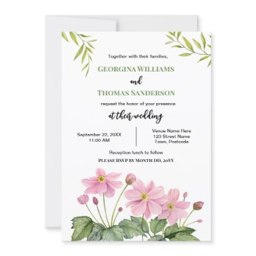wedding watercolor pink japanese anemone invitation
