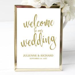 Small Wedding Welcome Gold Affordable Wedding Sign Front View