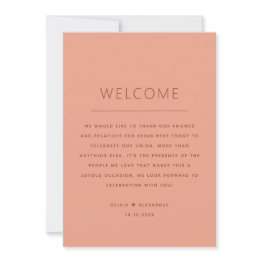 Small Wedding Welcome. Peach Weekend Itinerary Timeline Invitation Front View