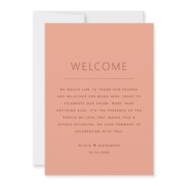 wedding welcome. peach weekend itinerary timeline invitation