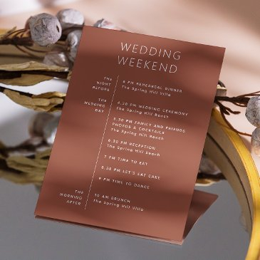 wedding welcome. terracotta weekend timeline invitation