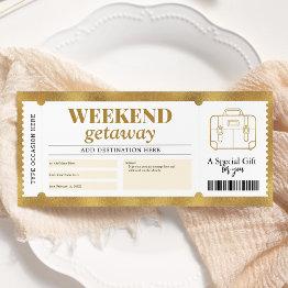 Small Weekend Getaway Gift Trip Travel Gold Voucher Invitation Front View