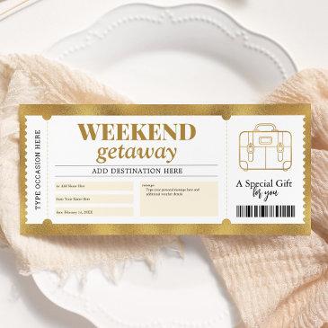 weekend getaway gift trip travel gold voucher invitation