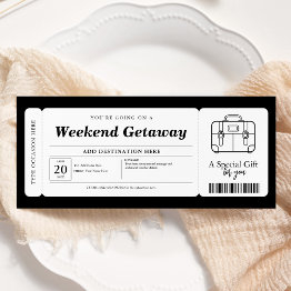 Small Weekend Getaway Surprise Gift Ticket Voucher Invitation Front View