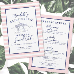 Small Weekend Social Club Preppy Bachelorette Party Invitation Front View