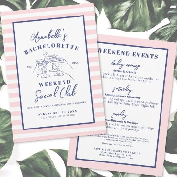 weekend social club preppy bachelorette party invitation