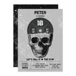 Small Weight Plate Skull Training Bodybuilding Birthday Invitation Front View