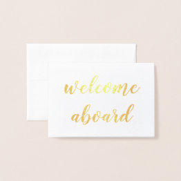Small Welcome Aboard Gold Foil Script Foil Invitations Front View