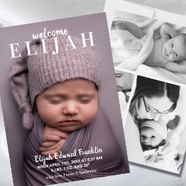 Small Welcome Baby Photo Collage Birth Announcement Front View