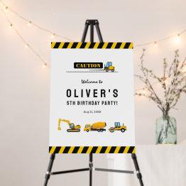 Small Welcome Birthday Party Sign Construction Theme Front View