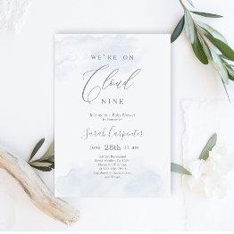 Small We're On Cloud 9 Baby Shower Boy Invitation Front View