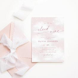 Small We're On Cloud 9 Dreamy Pink Baby Shower Invitation Front View