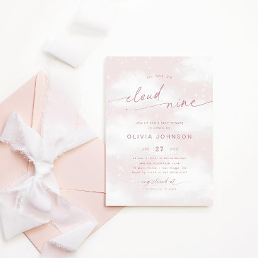 we're on cloud 9 dreamy pink baby shower invitation