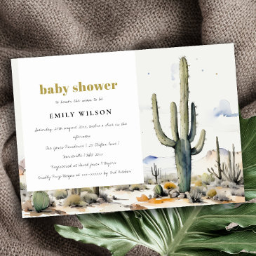 western boho cactus desert landscape baby shower invitation