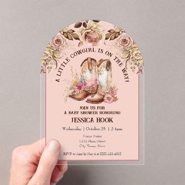 western boho pink floral baby shower acrylic invitations