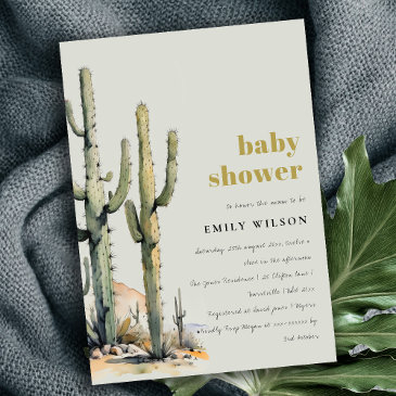 western cactus desert sage green baby shower invitation