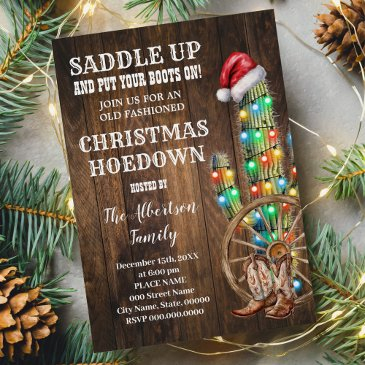 western christmas country boots cactus party invitation