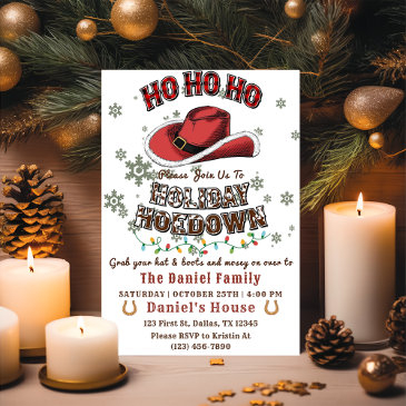 western christmas hat hoedown party invitation