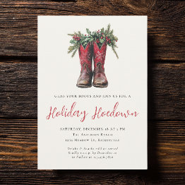 Small Western Christmas Hoedown Party Boots Holiday Invitation Front View