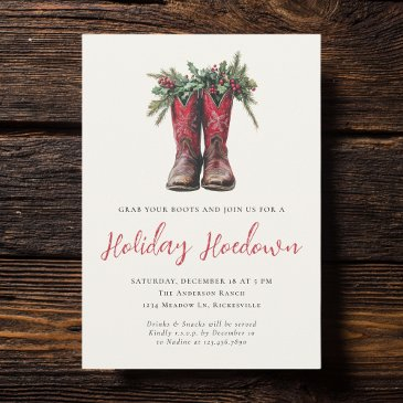 western christmas hoedown party boots holiday invitation