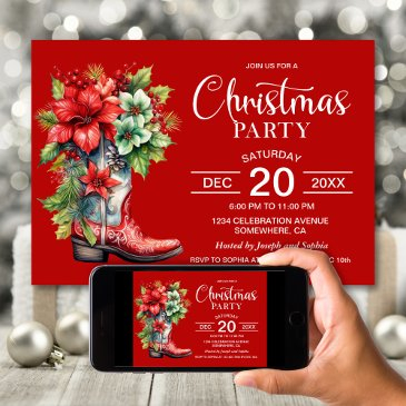 western cowboy boot red christmas party invitation