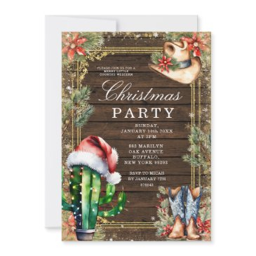 western cowboy cactus red floral christmas party invitation