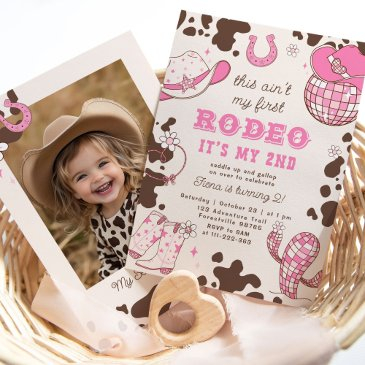 western cowgirl 2nd rodeo photo birthday party invitation