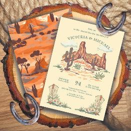 Small Western Desert Cactus Cowboy Wedding Invitation Front View