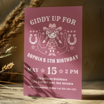 western giddy up pink cowgirl birthday invitation