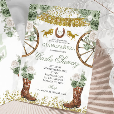 western gold and sage green charra 15 años invitation