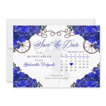 western royal blue quinceañera save the date invitation