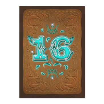 western rustic brown & turquoise sixteen 16 party invitation