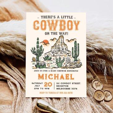 western vintage desert cowboy baby shower invitation
