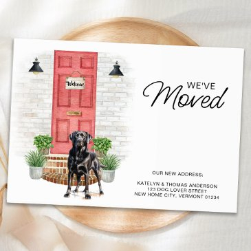 we've moved black labrador red door dog moving announcement postinvitations