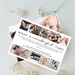 Small What A Wonderful Time Photo Collage New Baby Thank You Invitations Front View