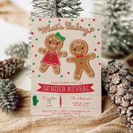 Small What's Baking Gingerbread Gender Reveal Invitation Front View