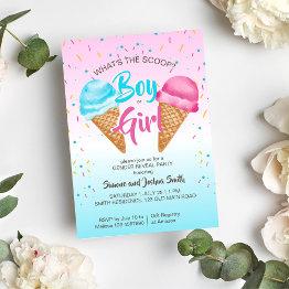 Small What's The Scoop Ice Cream Gender Reveal Invitation Front View