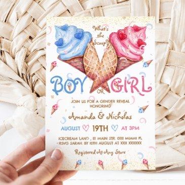 what's the scoop pink blue summer gender reveal invitation