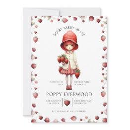 Small Whimsical Berry Sweet Girl's Birthday Party Invitation Front View