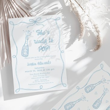 whimsical blue hand drawn ready to pop baby shower invitation