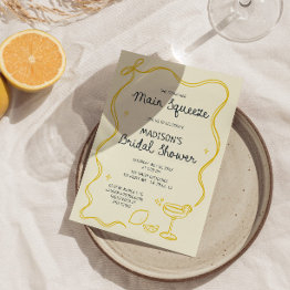 Small Whimsical Bow Lemon Main Squeeze Bridal Shower Invitation Front View