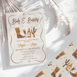 Small Whimsical Bridal Boots And Bubbly Couples Shower Invitation Front View