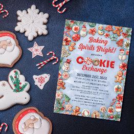 Small Whimsical Christmas Cookie Exchange Party Invitation Front View