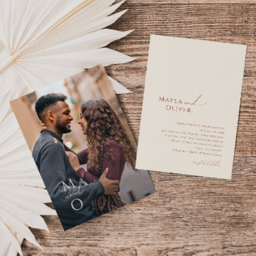 whimsical desert | beige monogram photo wedding invitation