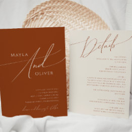 Small Whimsical Desert | Terracotta All In One Wedding Invitation Front View
