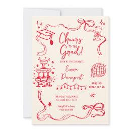 Small Whimsical Doodle Graduation Party Invitation Front View