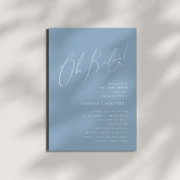 whimsical dusty blue oh baby! baby shower invitation