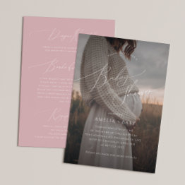 Small Whimsical Dusty Rose Photo All In One Baby Shower Invitation Front View